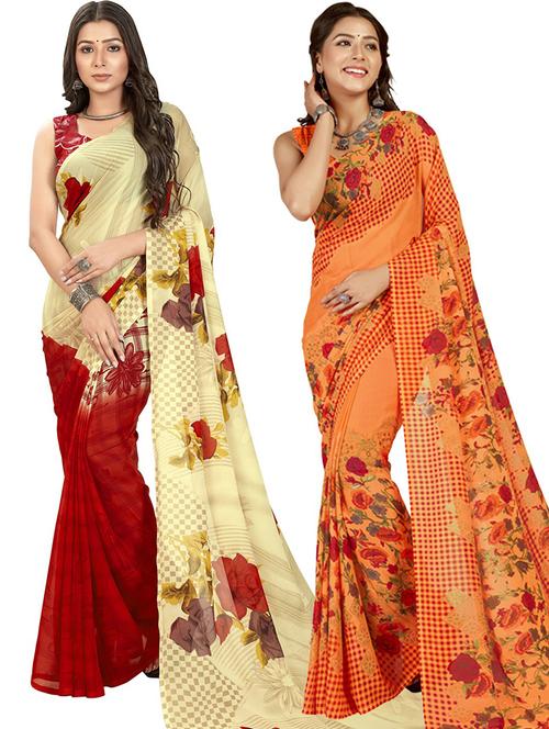 women pack of 2 casual wear combo sarees with blouse - 21476545 - Very Small Image - 1