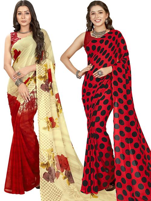 women pack of 2 casual wear combo sarees with blouse - 21476547 - Very Small Image - 1