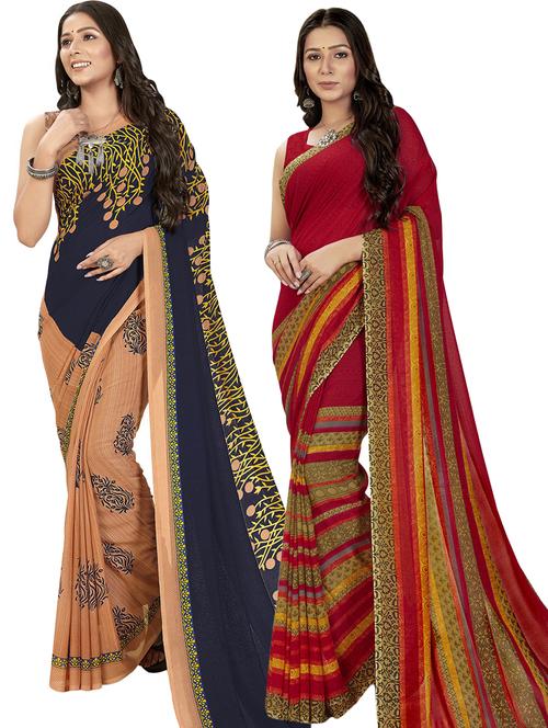 women pack of 2 casual wear combo sarees with blouse - 21476548 - Very Small Image - 1
