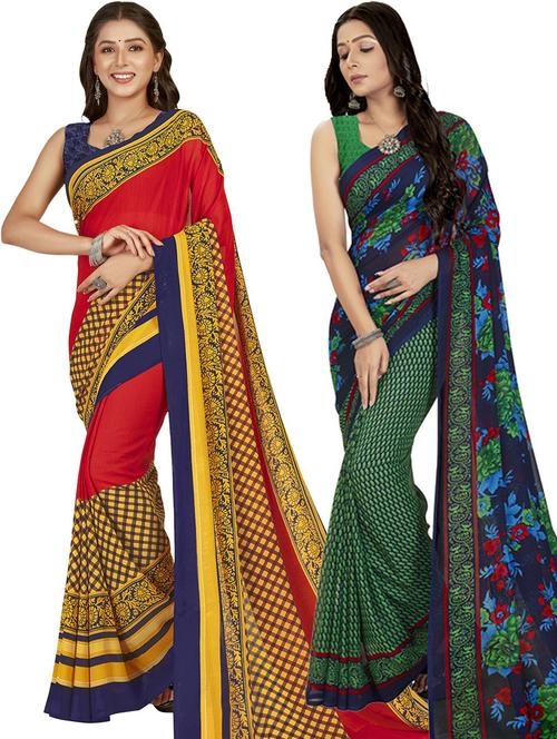 women pack of 2 casual wear combo sarees with blouse - 21476549 - Very Small Image - 1
