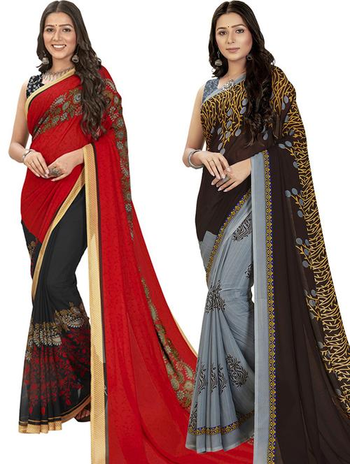 women pack of 2 casual wear combo sarees with blouse - 21476551 - Very Small Image - 1