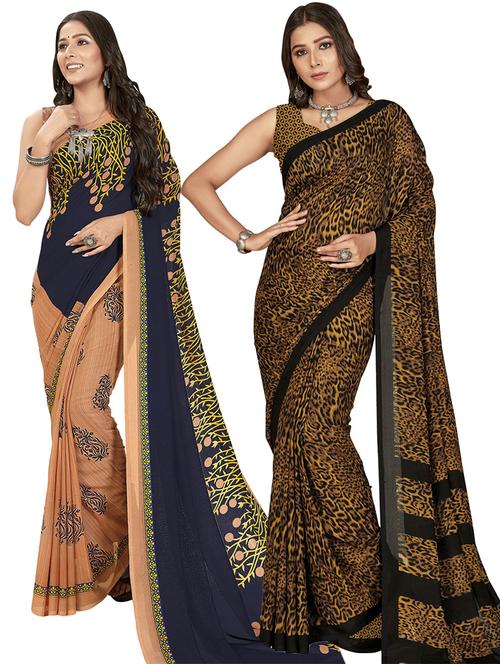 women pack of 2 casual wear combo sarees with blouse - 21476552 - Very Small Image - 1