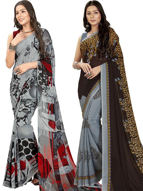 women pack of 2 casual wear combo sarees with blouse - 21476554 - Very Small Image - 1