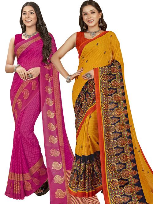 women pack of 2 casual wear combo sarees with blouse - 21476563 - Very Small Image - 1