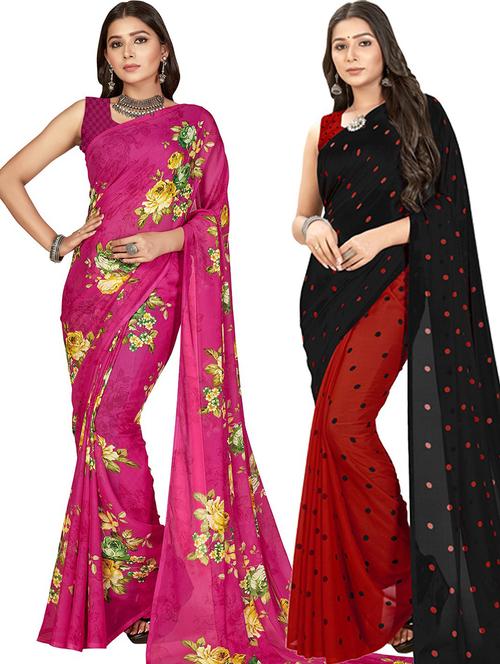 women pack of 2 casual wear combo sarees with blouse - 21476568 - Very Small Image - 1