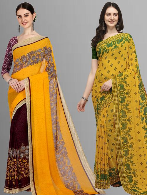 women pack of 2 casual wear combo sarees with blouse - 21476572 - Very Small Image - 1