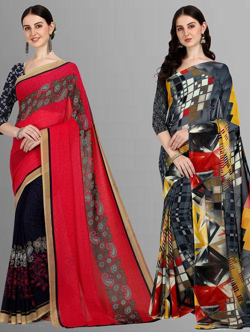 women pack of 2 casual wear combo sarees with blouse - 21476575 - Very Small Image - 1