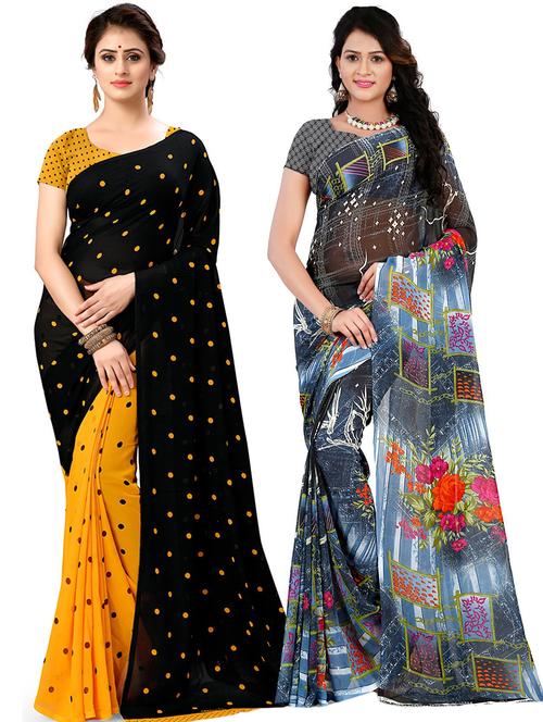 women pack of 2 casual wear combo sarees with blouse - 21476576 - Very Small Image - 1