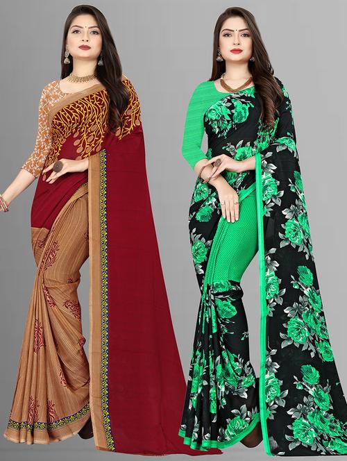women pack of 2 casual wear combo sarees with blouse - 21476585 - Very Small Image - 1