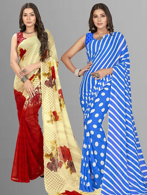 women pack of 2 casual wear combo sarees with blouse - 21476589 - Very Small Image - 1