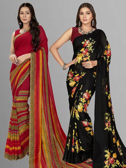 women pack of 2 casual wear combo sarees with blouse - 21476602 - Very Small Image - 1