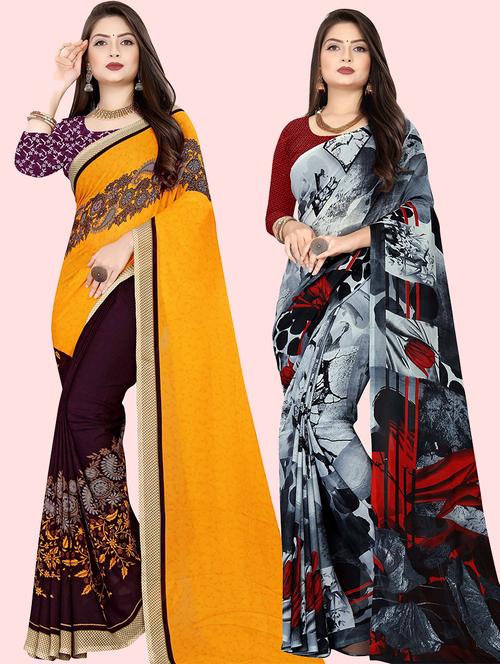 women pack of 2 casual wear combo sarees with blouse - 21476604 - Very Small Image - 1