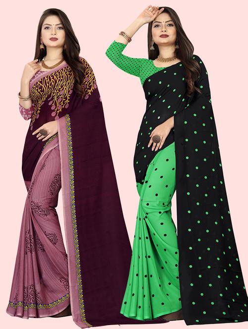 women pack of 2 casual wear sarees with blouse - 21476619 - Very Small Image - 1