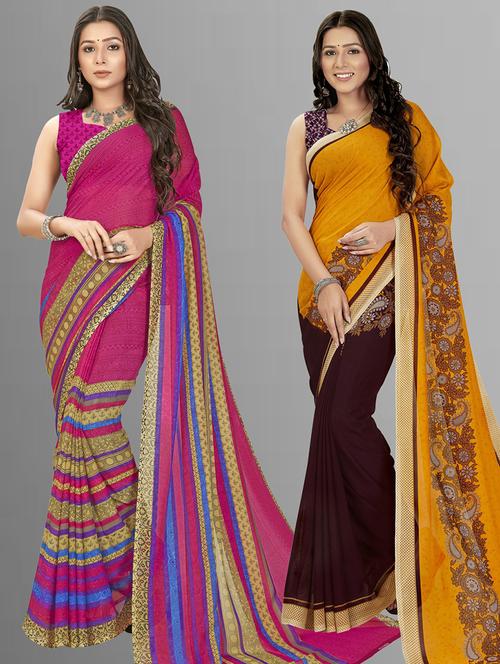 women pack of 2 casual wear sarees with blouse - 21476636 - Very Small Image - 1