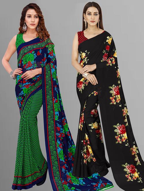 women pack of 2 casual wear sarees with blouse - 21476650 - Very Small Image - 1