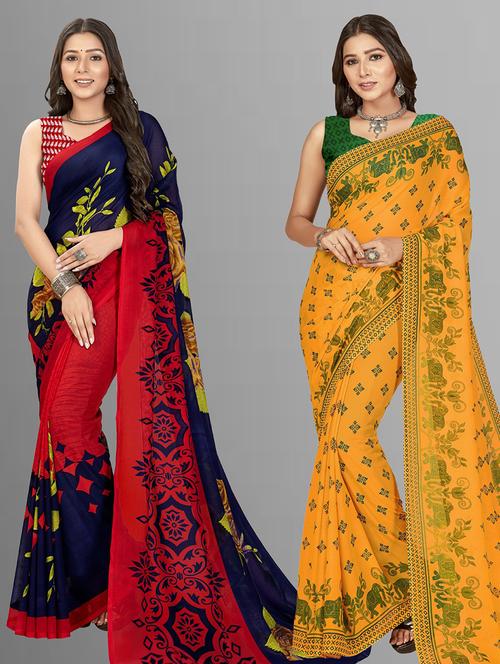 women pack of 2 casual wear sarees with blouse - 21476654 - Very Small Image - 1