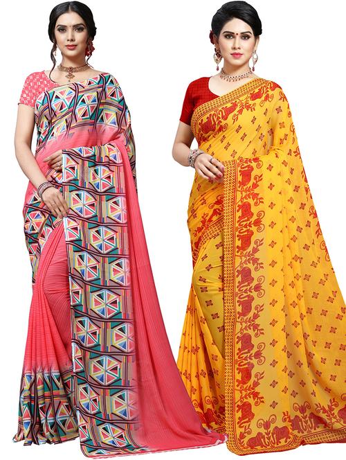 women pack of 2 casual wear sarees with blouse - 21476656 - Very Small Image - 1