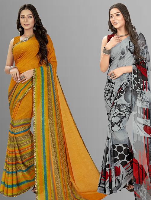 women pack of 2 casual wear sarees with blouse - 21476661 - Very Small Image - 1