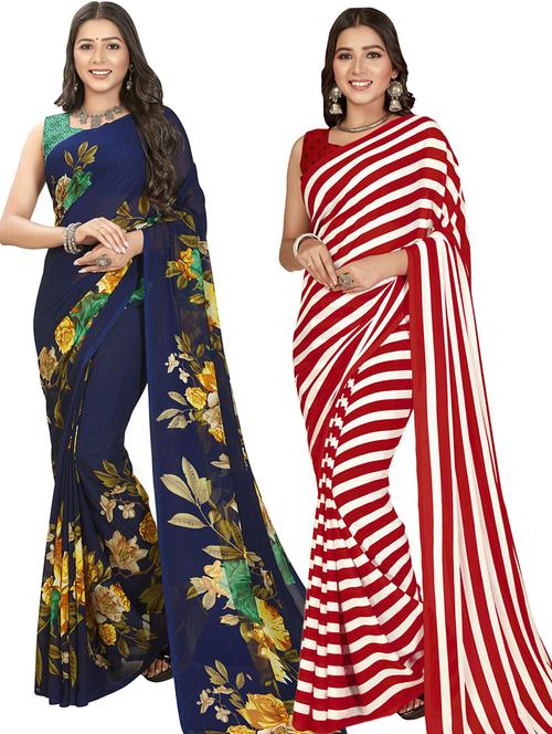 women pack of 2 casual wear sarees with blouse - 21476664 - Very Small Image - 1