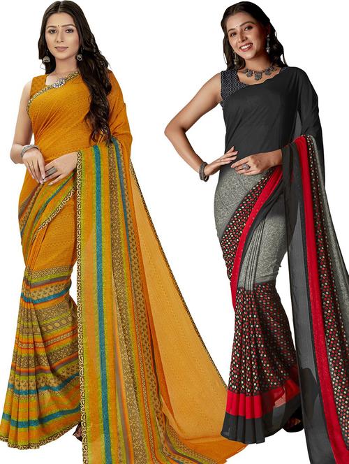 women pack of 2 casual wear sarees with blouse - 21476665 - Very Small Image - 1