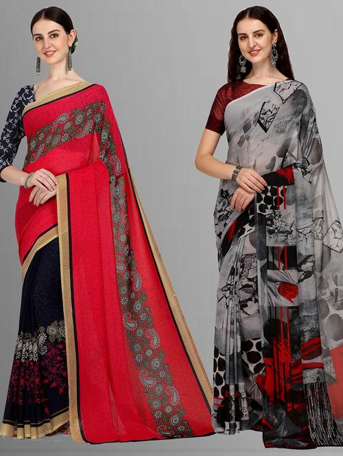 women pack of 2 casual wear sarees with blouse - 21476678 - Very Small Image - 1