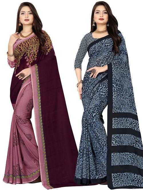 women pack of 2 casual wear sarees with blouse - 21476686 - Very Small Image - 1