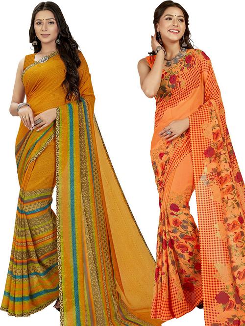 women pack of 2 casual wear sarees with blouse - 21476687 - Very Small Image - 1