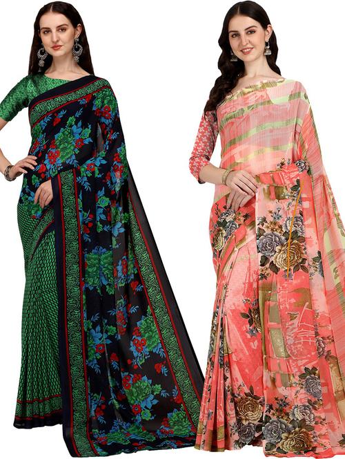 women pack of 2 casual wear sarees with blouse - 21476692 - Very Small Image - 1