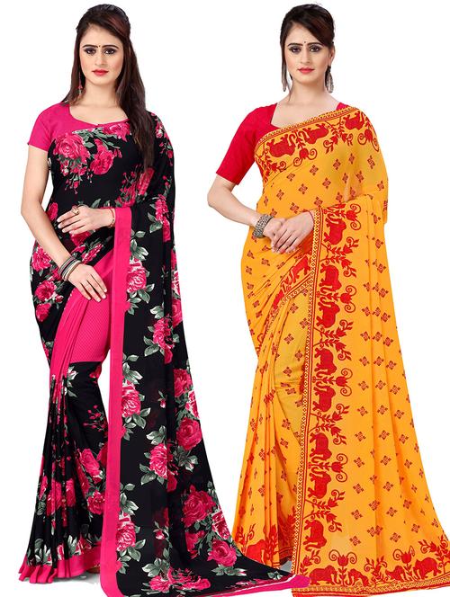 women pack of 2 casual wear sarees with blouse - 21476700 - Very Small Image - 1