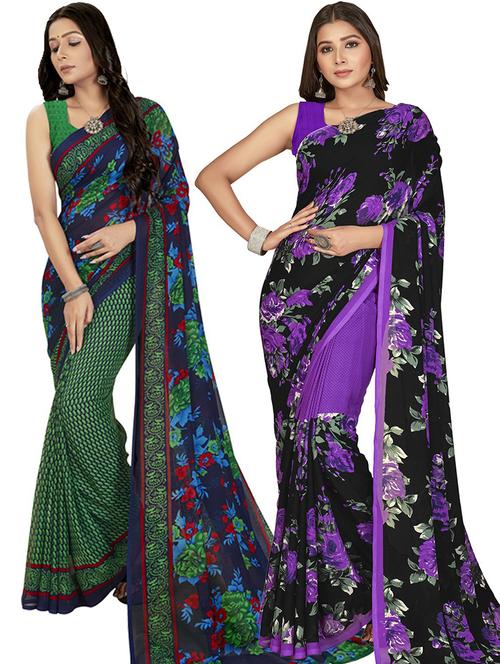 women pack of 2 casual wear sarees with blouse - 21476707 - Very Small Image - 1