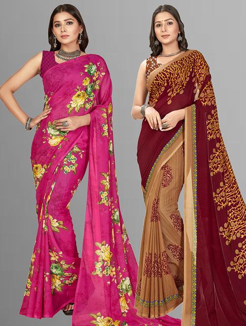 women pack of 2 casual wear sarees with blouse - 21476709 - Very Small Image - 1