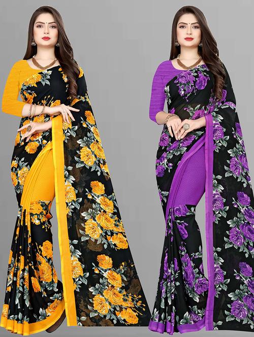 women pack of 2 casual wear sarees with blouse - 21476711 - Very Small Image - 1