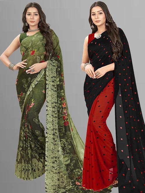 women pack of 2 casual wear sarees with blouse - 21476712 - Very Small Image - 1
