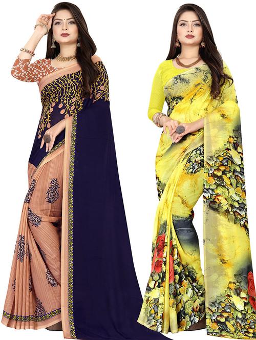 women pack of 2 casual wear sarees with blouse - 21476713 - Very Small Image - 1