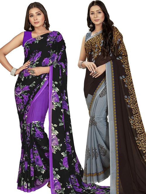 women pack of 2 casual wear combo sarees with blouse - 21476721 - Very Small Image - 1
