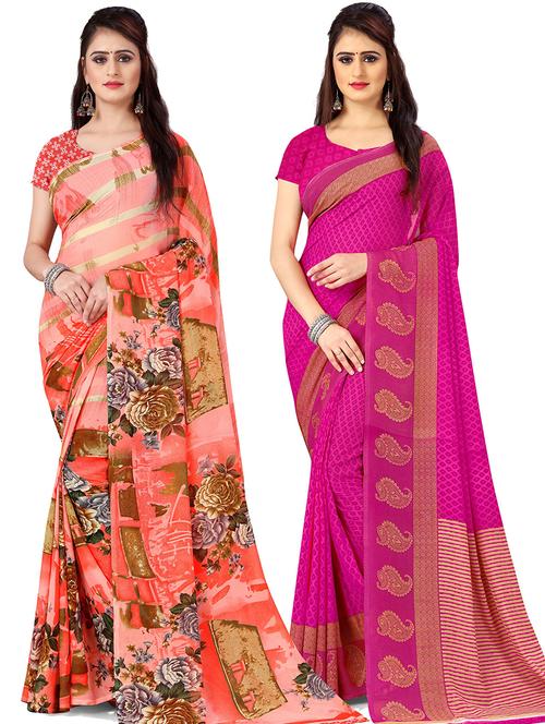 women pack of 2 casual wear combo sarees with blouse - 21476724 - Very Small Image - 1