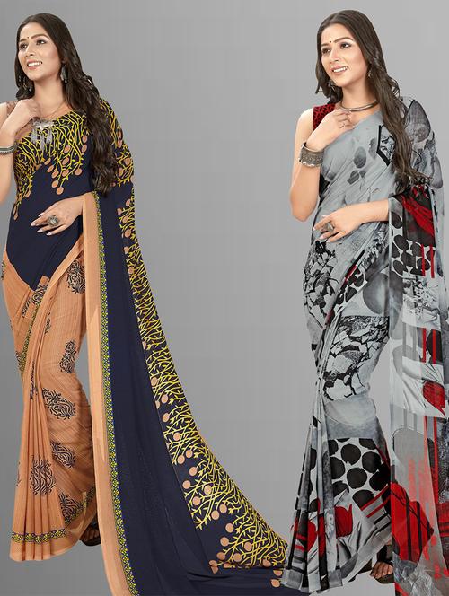 women pack of 2 casual wear combo sarees with blouse - 21476725 - Very Small Image - 1