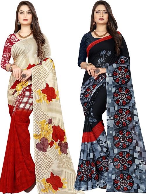 women pack of 2 casual wear combo sarees with blouse - 21476728 - Very Small Image - 1