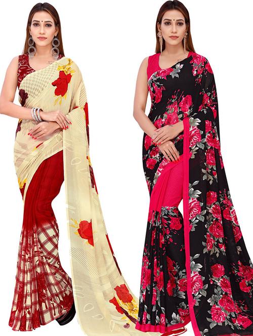women pack of 2 casual wear combo sarees with blouse - 21476734 - Very Small Image - 1