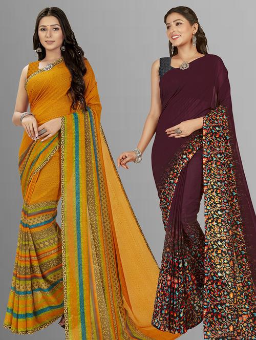 women pack of 2 casual wear combo sarees with blouse - 21476736 - Very Small Image - 1