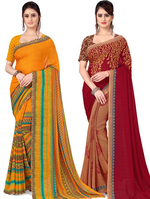 women pack of 2 casual wear combo sarees with blouse - 21476737 - Very Small Image - 1