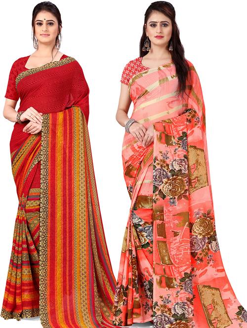 women pack of 2 casual wear combo sarees with blouse - 21476740 - Very Small Image - 1