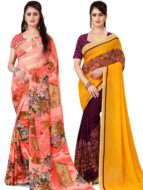 women pack of 2 casual wear combo sarees with blouse - 21476748 - Very Small Image - 1