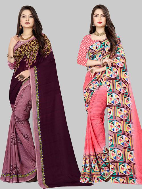 women pack of 2 casual wear combo sarees with blouse - 21476751 - Very Small Image - 1