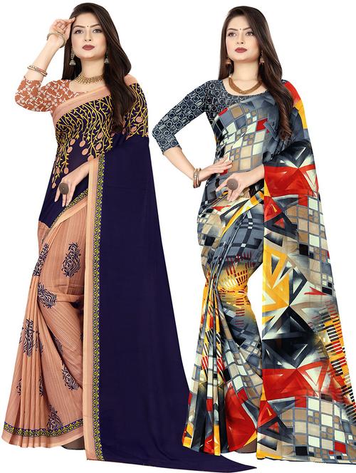 women pack of 2 casual wear combo sarees with blouse - 21476754 - Very Small Image - 1