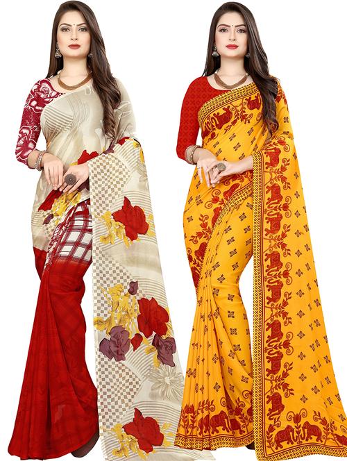 women pack of 2 casual wear combo sarees with blouse - 21476760 - Very Small Image - 1