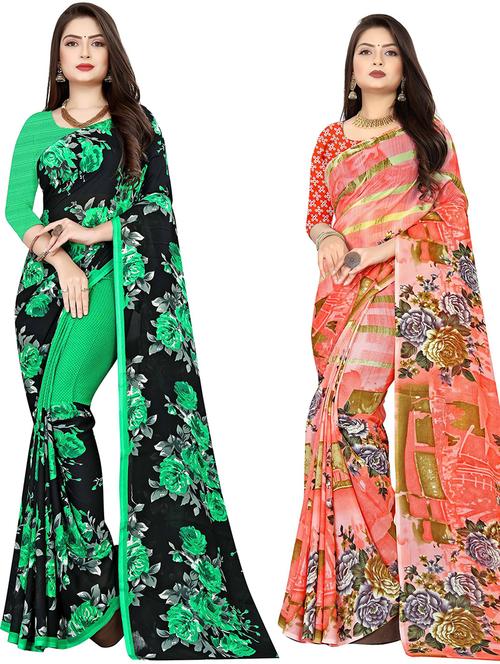 women pack of 2 casual wear combo sarees with blouse - 21476761 - Very Small Image - 1