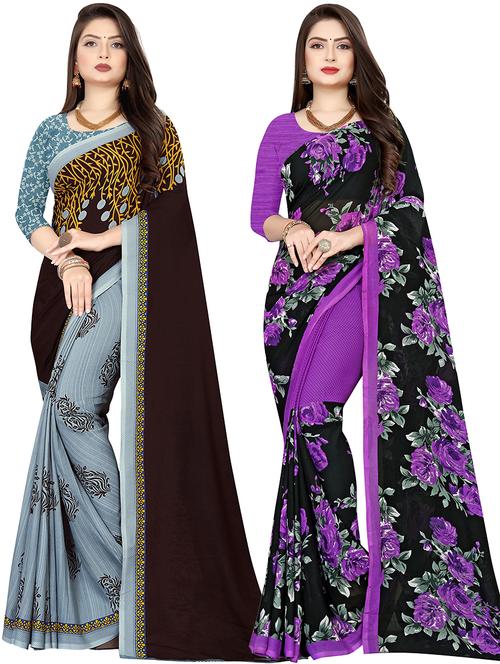 women pack of 2 casual wear combo sarees with blouse - 21476762 - Very Small Image - 1