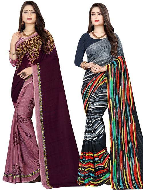 women pack of 2 casual wear combo sarees with blouse - 21476766 - Very Small Image - 1