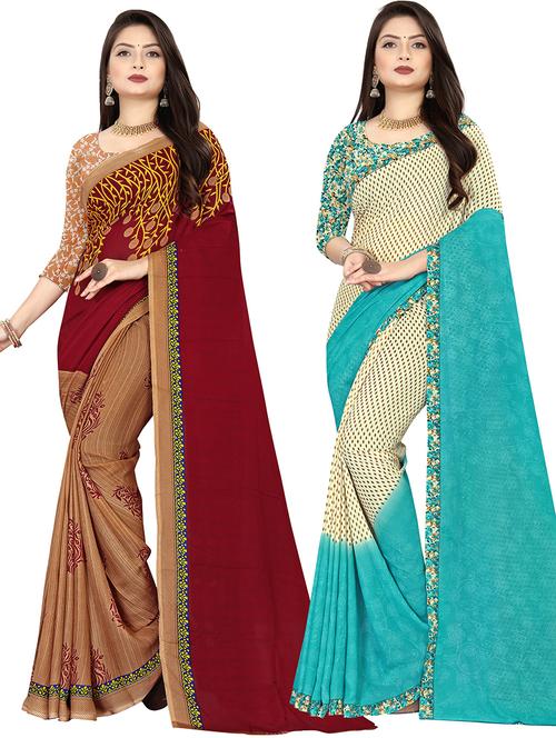 women pack of 2 casual wear combo sarees with blouse - 21476770 - Very Small Image - 1